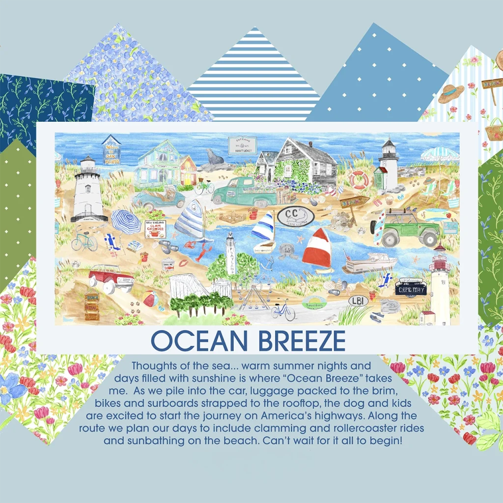 Denise Elliott Ocean Breeze coastal watercolor seaside travel art and patterns